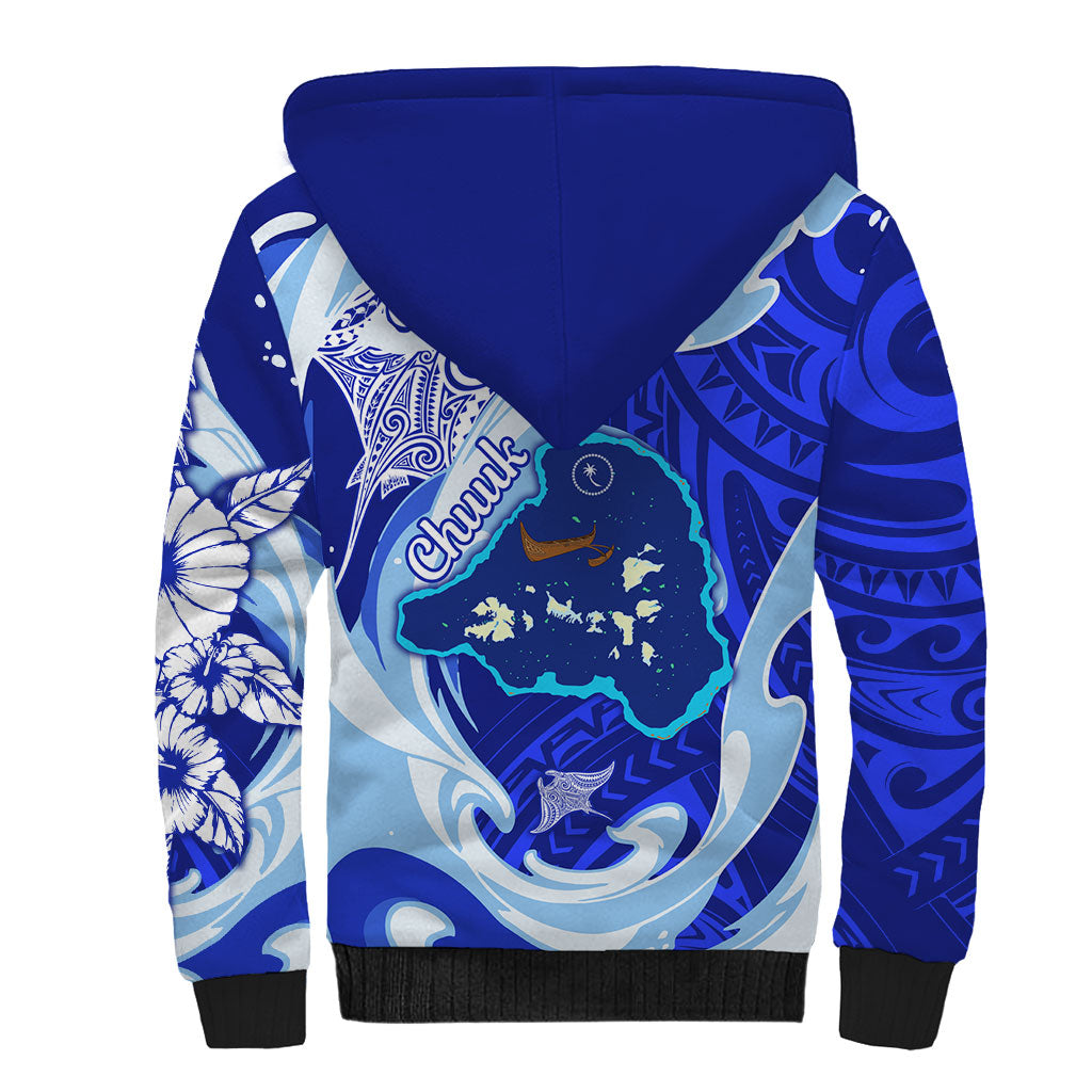 Chuuk Micronesian Roots Sherpa Hoodie Polynesian Tribal Pattern Hibiscus Flower And Stingray Art TS04 - Polynesian Pride