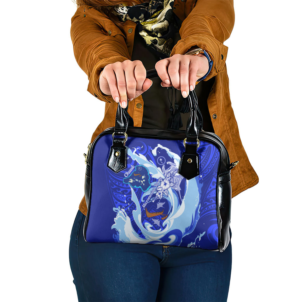 Chuuk Micronesian Roots Shoulder Handbag Polynesian Tribal Pattern Hibiscus Flower And Stingray Art TS04 One Size Blue White - Polynesian Pride