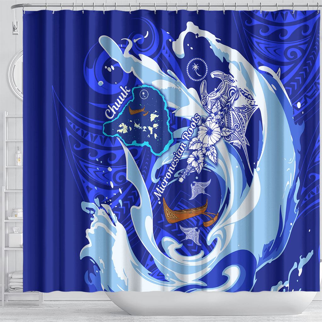 Chuuk Micronesian Roots Shower Curtain Polynesian Tribal Pattern Hibiscus Flower And Stingray Art TS04 - Polynesian Pride