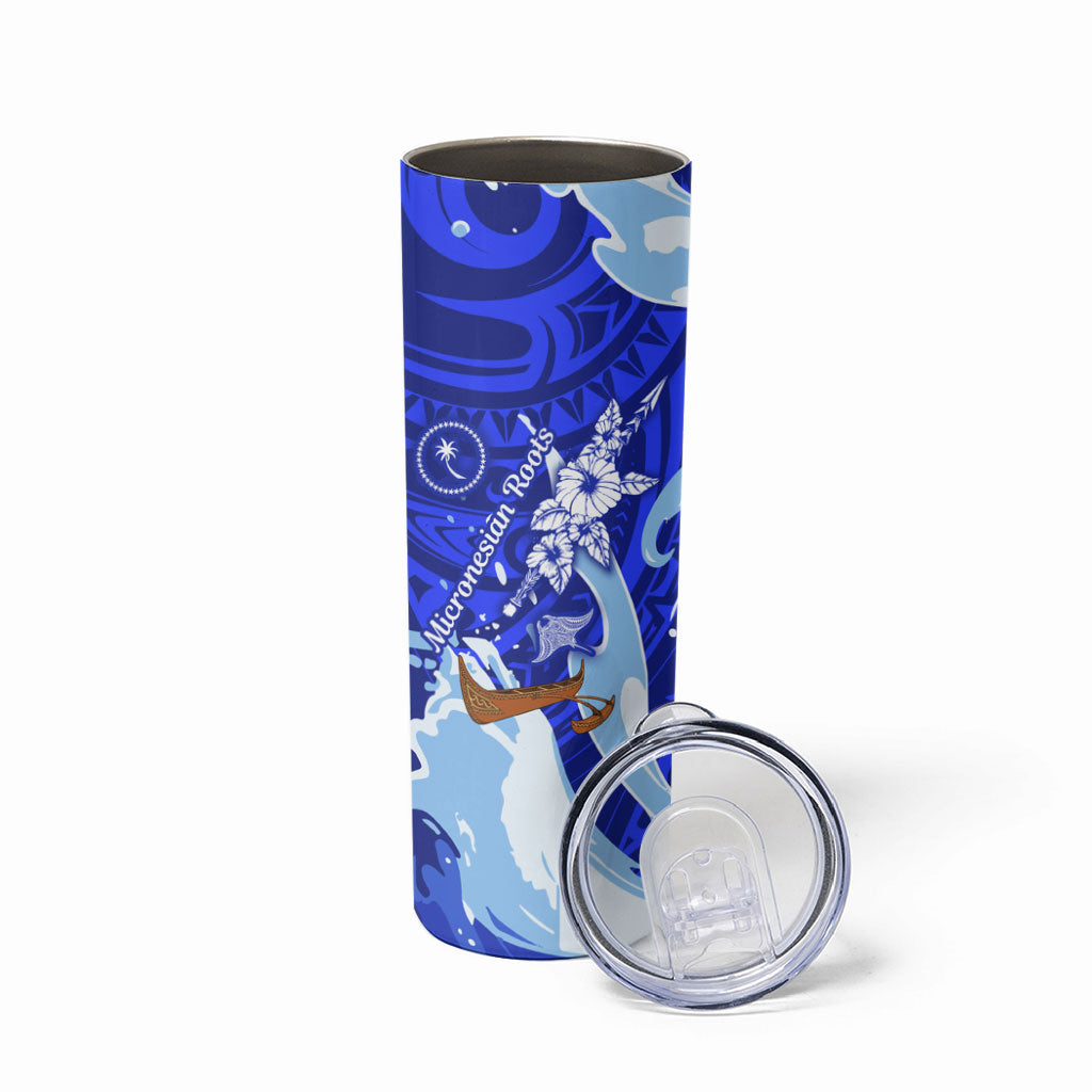 Chuuk Micronesian Roots Skinny Tumbler Polynesian Tribal Pattern Hibiscus Flower And Stingray Art TS04 - Polynesian Pride