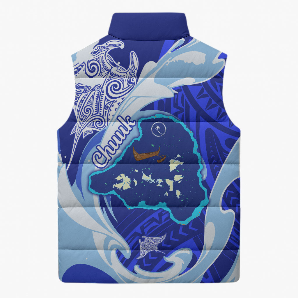 Chuuk Micronesian Roots Sleeveless Puffer Jacket Polynesian Tribal Pattern Hibiscus Flower And Stingray Art TS04 - Polynesian Pride