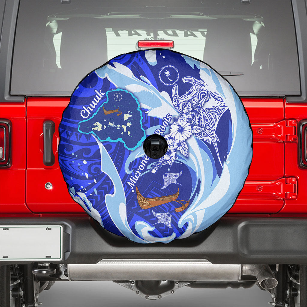 Chuuk Micronesian Roots Spare Tire Cover Polynesian Tribal Pattern Hibiscus Flower And Stingray Art TS04 - Polynesian Pride