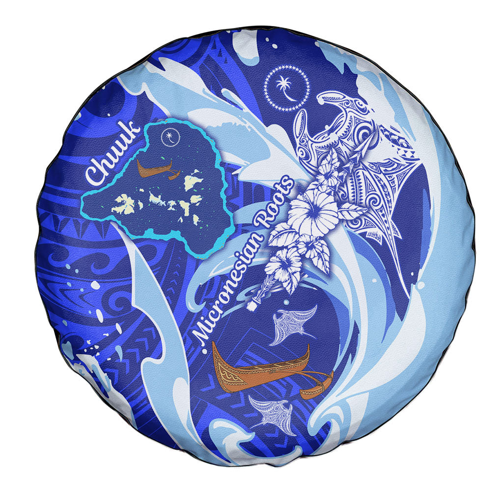 Chuuk Micronesian Roots Spare Tire Cover Polynesian Tribal Pattern Hibiscus Flower And Stingray Art TS04 - Polynesian Pride