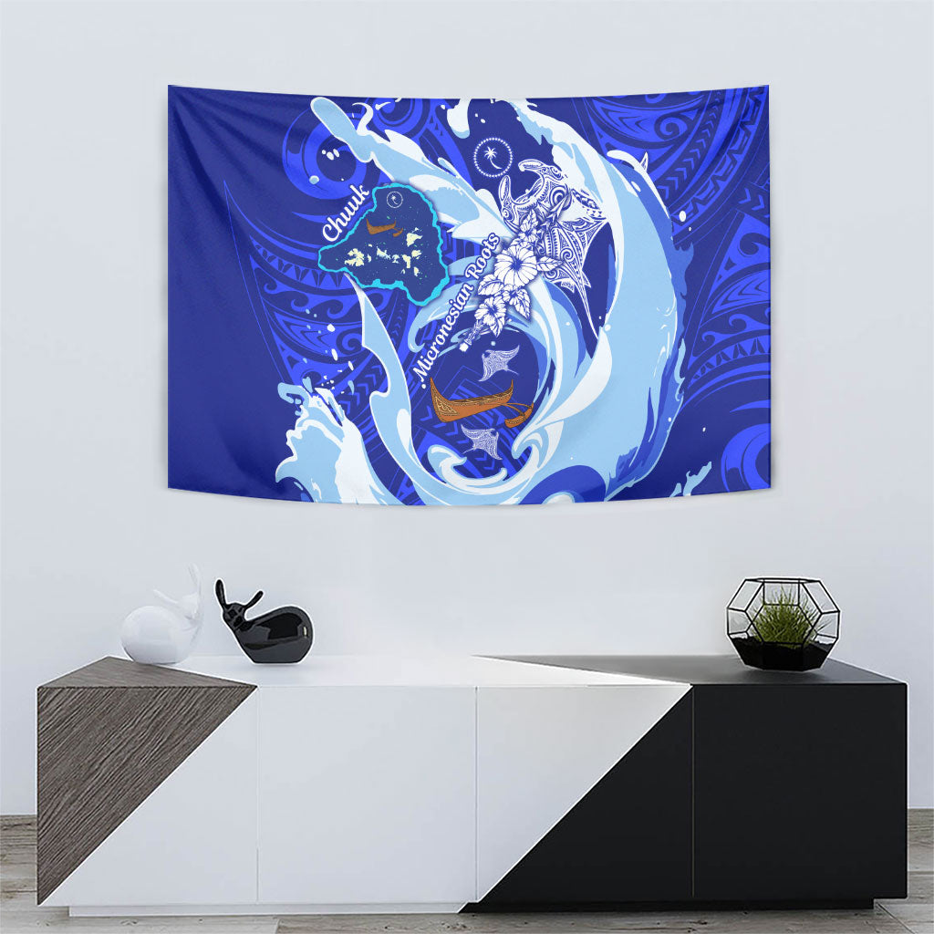 Chuuk Micronesian Roots Tapestry Polynesian Tribal Pattern Hibiscus Flower And Stingray Art