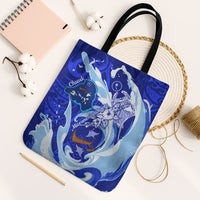 Chuuk Micronesian Roots Tote Bag Polynesian Tribal Pattern Hibiscus Flower And Stingray Art TS04 Black Strap One Size Blue White - Polynesian Pride