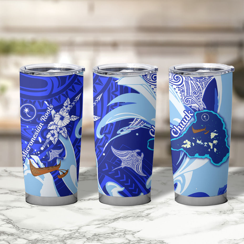Chuuk Micronesian Roots Tumbler Cup Polynesian Tribal Pattern Hibiscus Flower And Stingray Art TS04 - Polynesian Pride