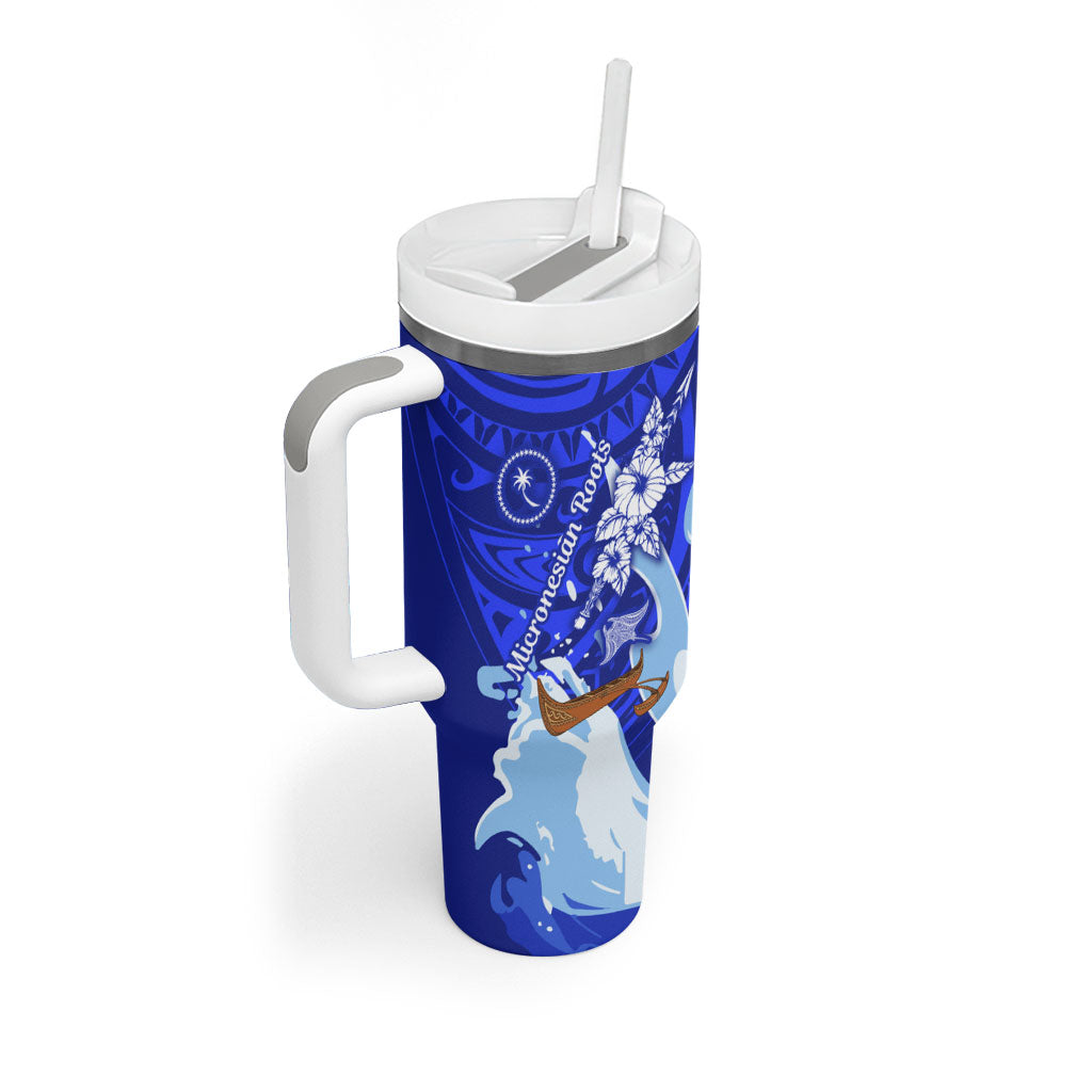 Chuuk Micronesian Roots Tumbler With Handle Polynesian Tribal Pattern Hibiscus Flower And Stingray Art TS04 - Polynesian Pride
