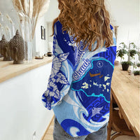 Chuuk Micronesian Roots Women Casual Shirt Polynesian Tribal Pattern Hibiscus Flower And Stingray Art TS04 - Polynesian Pride
