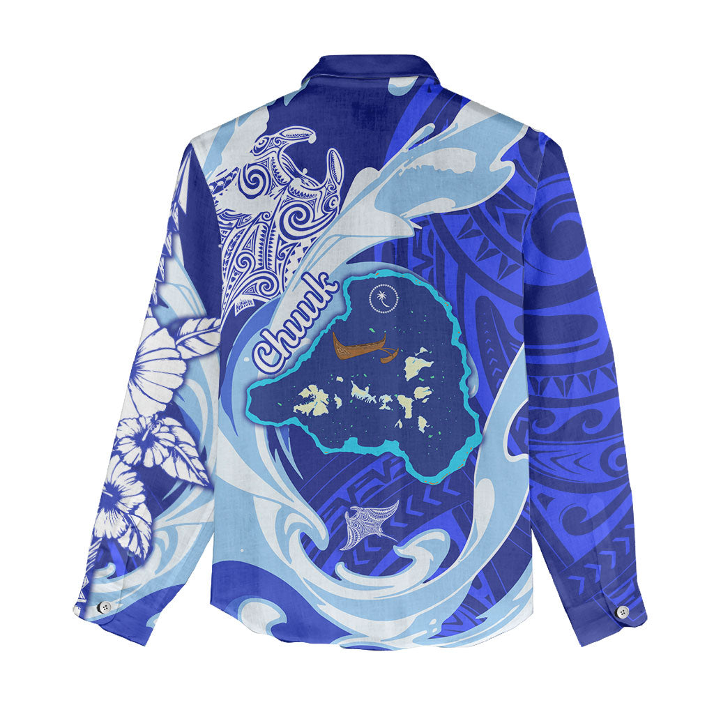 Chuuk Micronesian Roots Women Casual Shirt Polynesian Tribal Pattern Hibiscus Flower And Stingray Art TS04 - Polynesian Pride