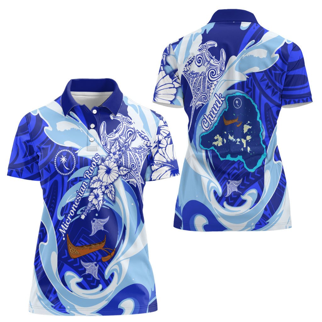 Chuuk Micronesian Roots Women Polo Shirt Polynesian Tribal Pattern Hibiscus Flower And Stingray Art TS04 - Polynesian Pride