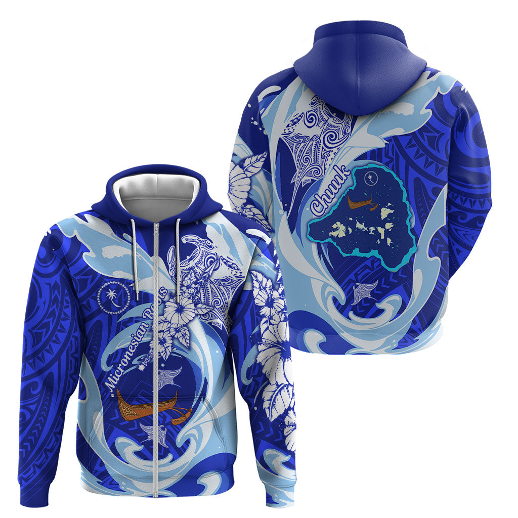 Chuuk Micronesian Roots Zip Hoodie Polynesian Tribal Pattern Hibiscus Flower And Stingray Art TS04 - Polynesian Pride