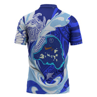 Chuuk Micronesian Roots Zipper Polo Shirt Polynesian Tribal Pattern Hibiscus Flower And Stingray Art TS04 - Polynesian Pride