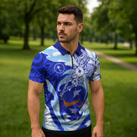 Chuuk Micronesian Roots Zipper Polo Shirt Polynesian Tribal Pattern Hibiscus Flower And Stingray Art TS04 - Polynesian Pride