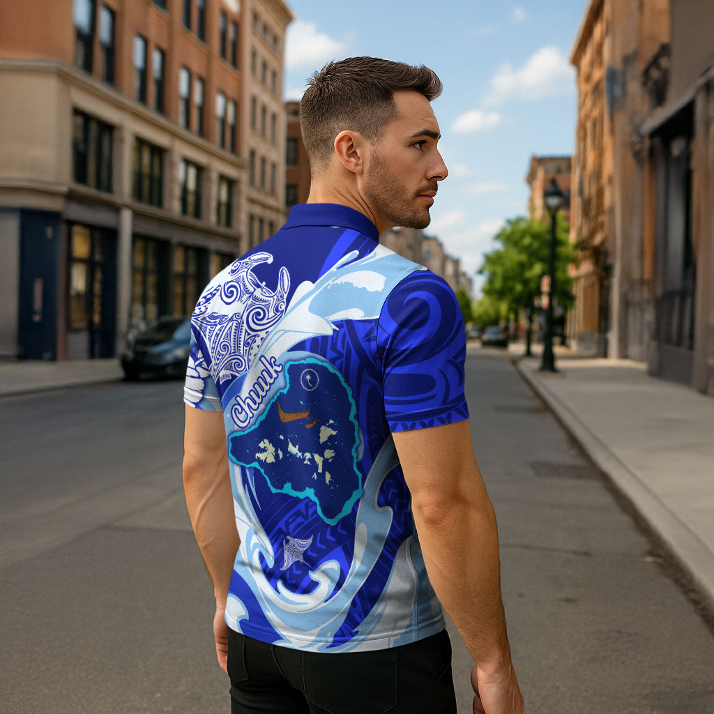 Chuuk Micronesian Roots Zipper Polo Shirt Polynesian Tribal Pattern Hibiscus Flower And Stingray Art TS04 - Polynesian Pride