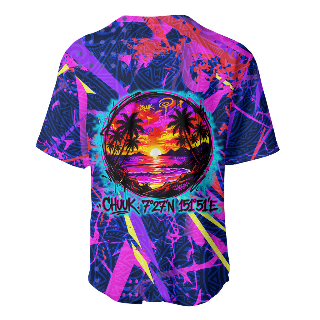 Chuuk Tropical Sunset Coordinates Baseball Jersey Neon Graffiti Polynesian Tribal