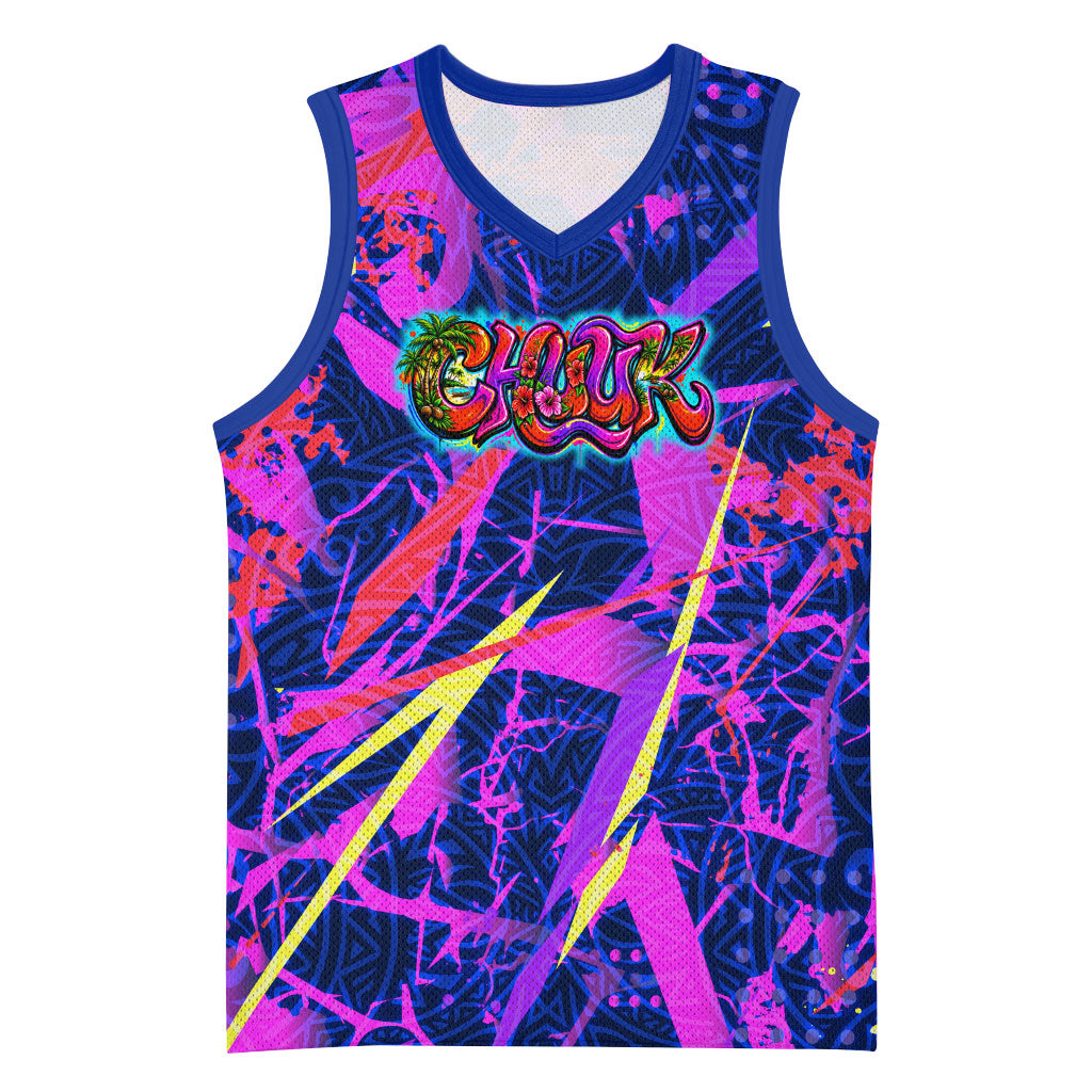 Chuuk Tropical Sunset Coordinates Basketball Jersey Neon Graffiti Polynesian Tribal TS04 Unisex Purple Pink - Polynesian Pride
