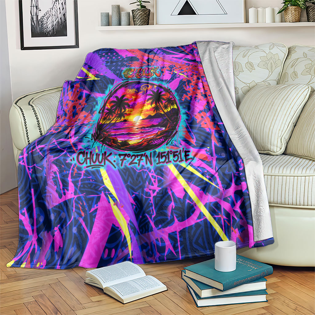 Chuuk Tropical Sunset Coordinates Blanket Neon Graffiti Polynesian Tribal