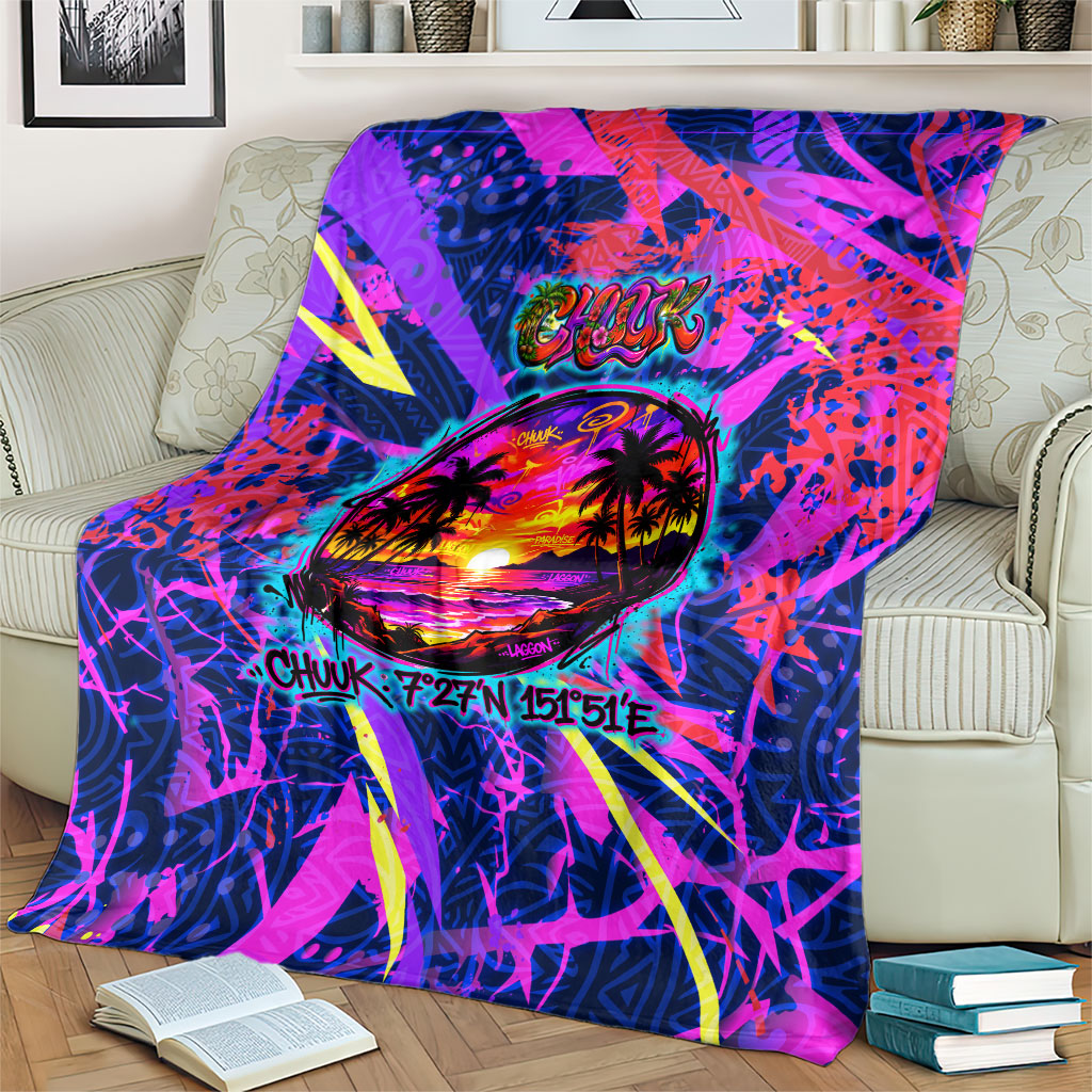 Chuuk Tropical Sunset Coordinates Blanket Neon Graffiti Polynesian Tribal