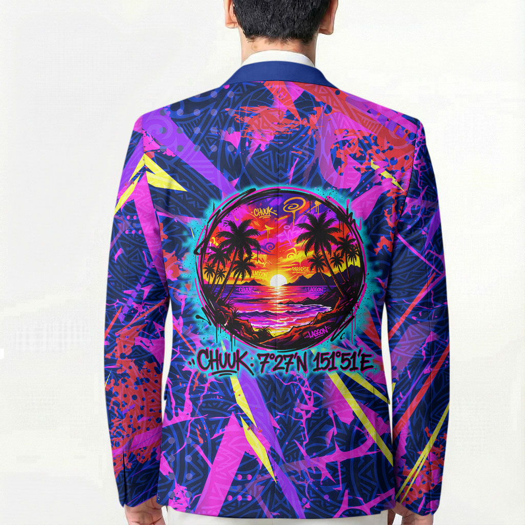 Chuuk Tropical Sunset Coordinates Blazer Neon Graffiti Polynesian Tribal
