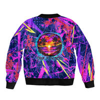 Chuuk Tropical Sunset Coordinates Bomber Jacket Neon Graffiti Polynesian Tribal