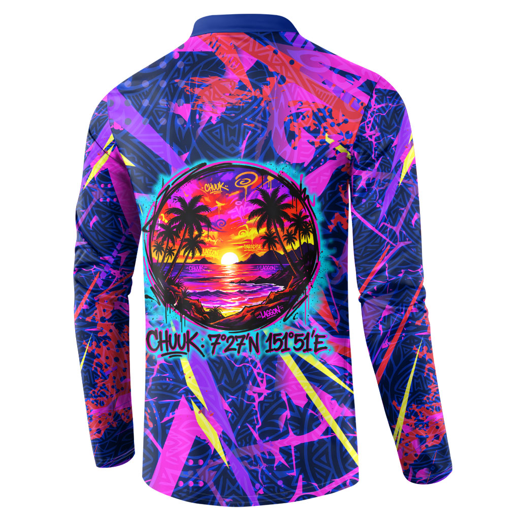 Chuuk Tropical Sunset Coordinates Button Sweatshirt Neon Graffiti Polynesian Tribal