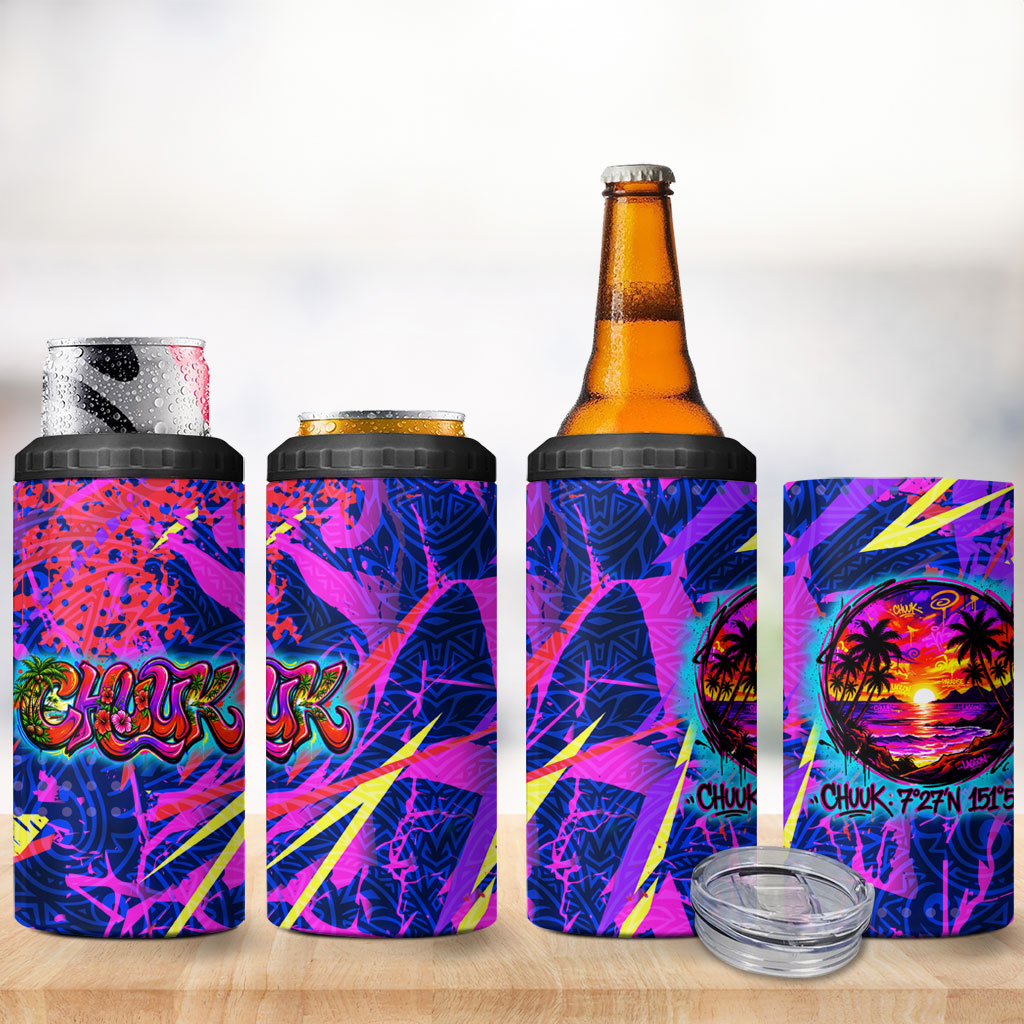 Chuuk Tropical Sunset Coordinates 4 in 1 Can Cooler Tumbler Neon Graffiti Polynesian Tribal TS04 - Polynesian Pride