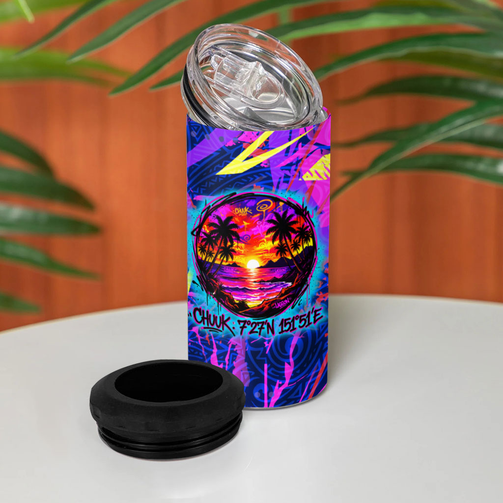 Chuuk Tropical Sunset Coordinates 4 in 1 Can Cooler Tumbler Neon Graffiti Polynesian Tribal TS04 - Polynesian Pride
