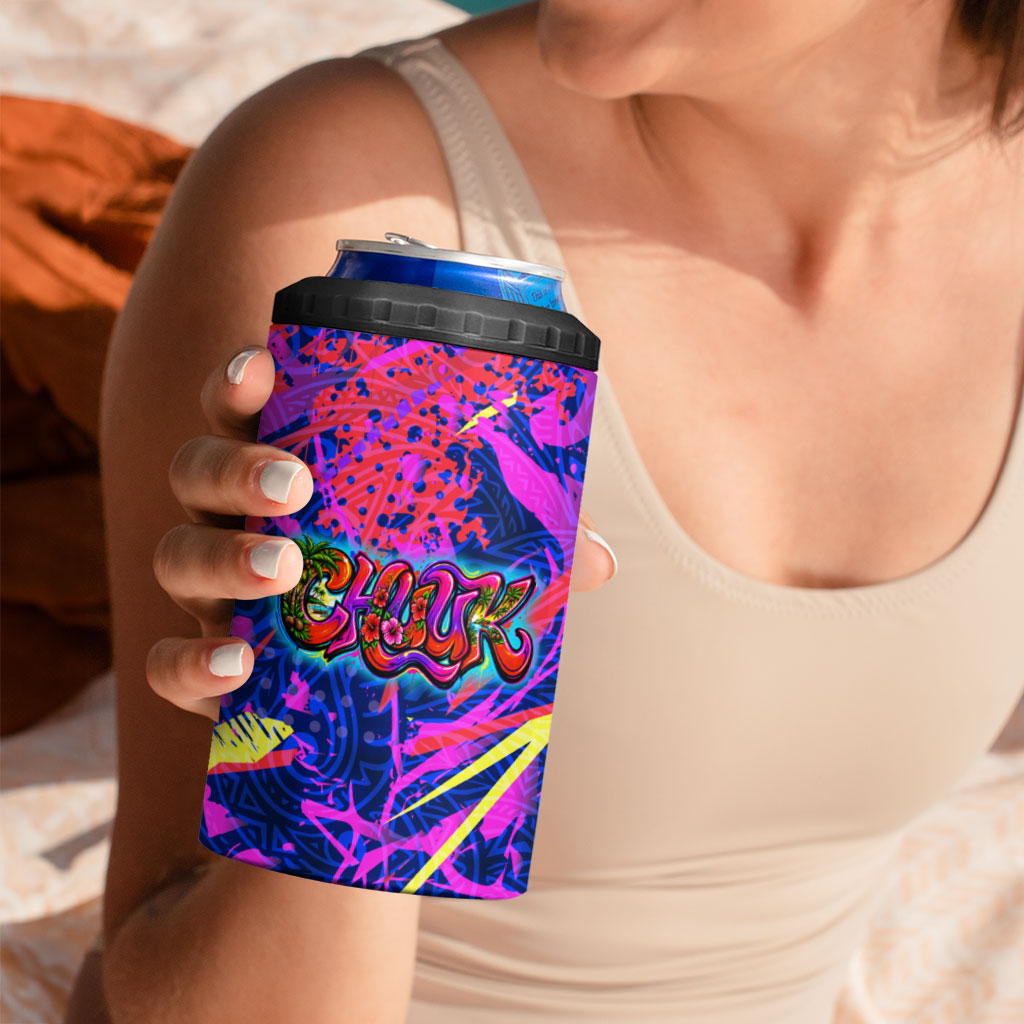 Chuuk Tropical Sunset Coordinates 4 in 1 Can Cooler Tumbler Neon Graffiti Polynesian Tribal TS04 - Polynesian Pride
