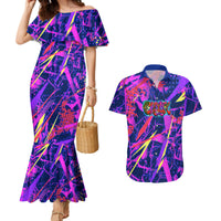 Chuuk Tropical Sunset Coordinates Couples Matching Mermaid Dress and Hawaiian Shirt Neon Graffiti Polynesian Tribal TS04 Purple Pink - Polynesian Pride