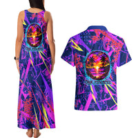 Chuuk Tropical Sunset Coordinates Couples Matching Tank Maxi Dress and Hawaiian Shirt Neon Graffiti Polynesian Tribal TS04 - Polynesian Pride