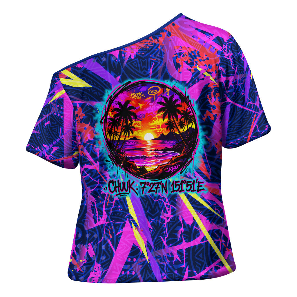 Chuuk Tropical Sunset Coordinates Cross Shoulder Shirt Neon Graffiti Polynesian Tribal