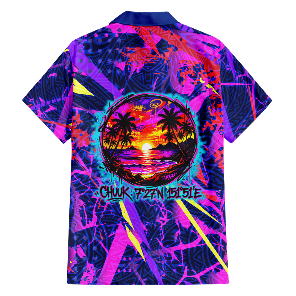 Chuuk Tropical Sunset Coordinates Family Matching Mermaid Dress and Hawaiian Shirt Neon Graffiti Polynesian Tribal