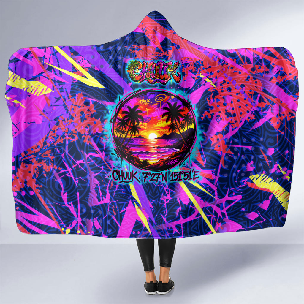 Chuuk Tropical Sunset Coordinates Hooded Blanket Neon Graffiti Polynesian Tribal TS04 One Size Purple Pink - Polynesian Pride