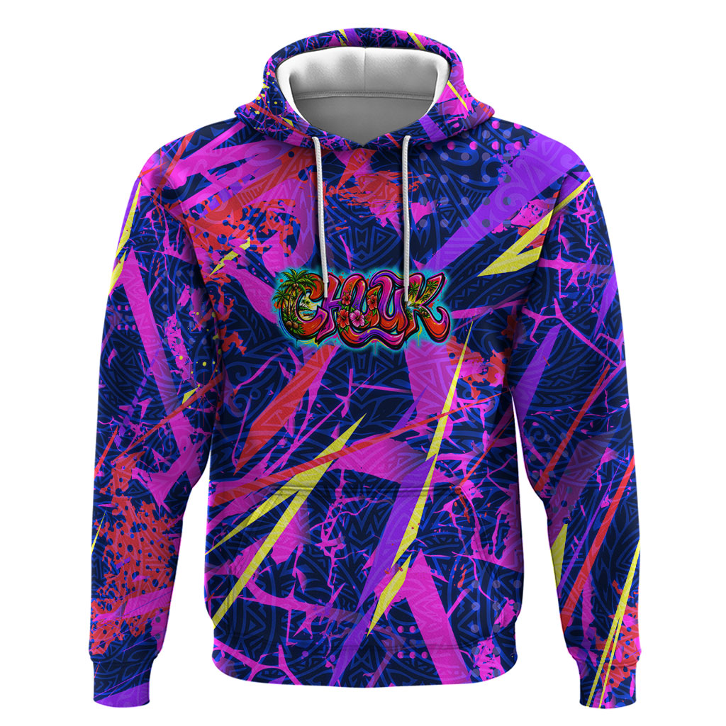Chuuk Tropical Sunset Coordinates Hoodie Neon Graffiti Polynesian Tribal TS04 Pullover Hoodie Purple Pink - Polynesian Pride