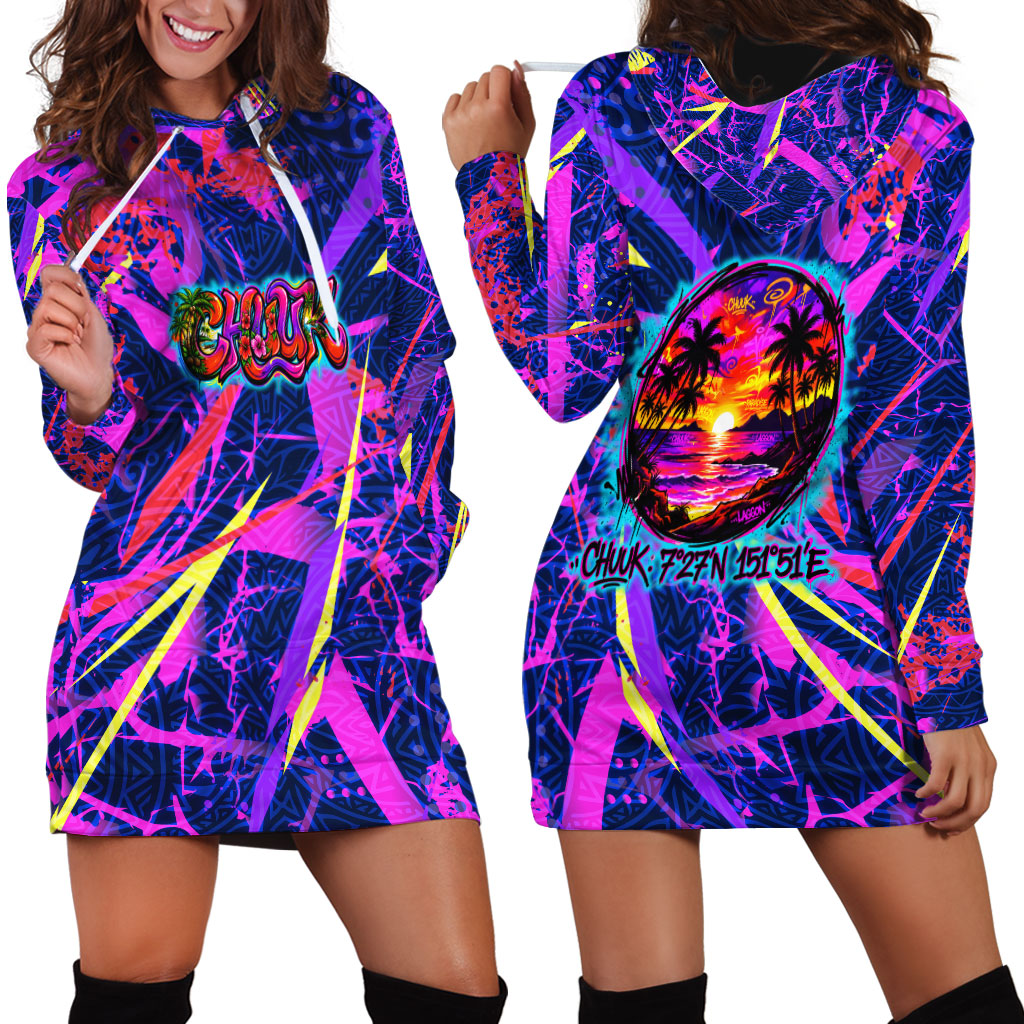 Chuuk Tropical Sunset Coordinates Hoodie Dress Neon Graffiti Polynesian Tribal TS04 - Polynesian Pride