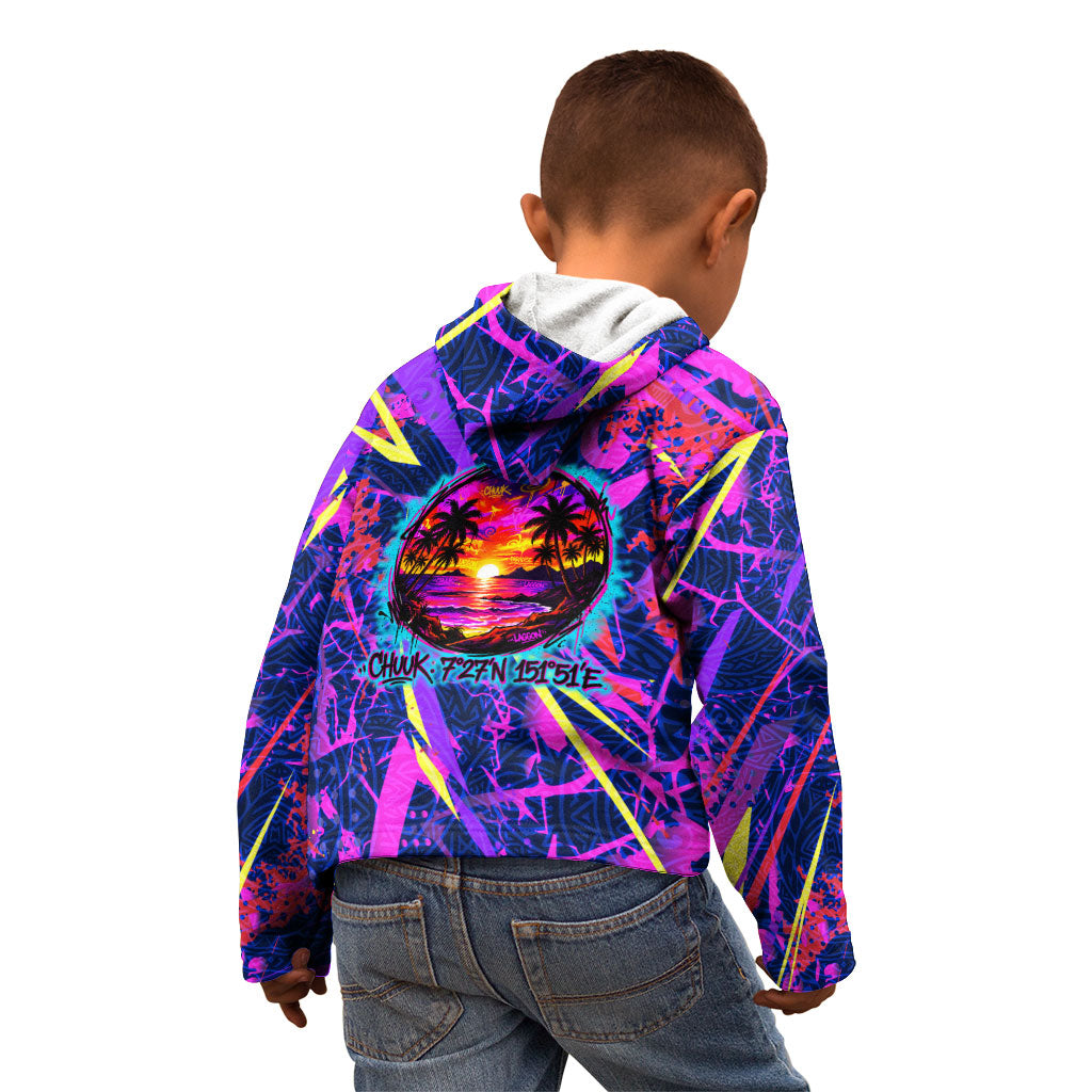 Chuuk Tropical Sunset Coordinates Kid Hoodie Neon Graffiti Polynesian Tribal