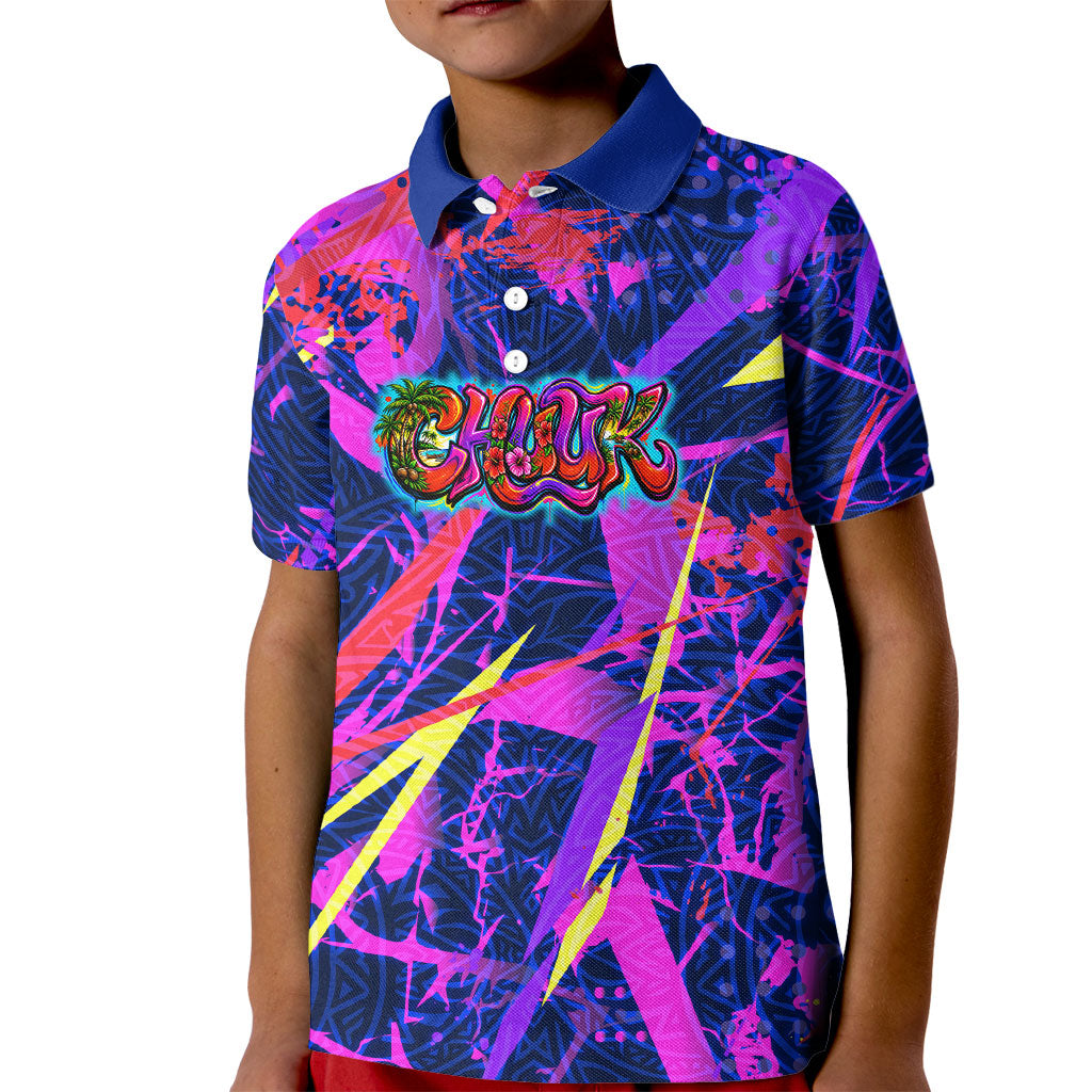 Chuuk Tropical Sunset Coordinates Kid Polo Shirt Neon Graffiti Polynesian Tribal TS04 Kid Purple Pink - Polynesian Pride