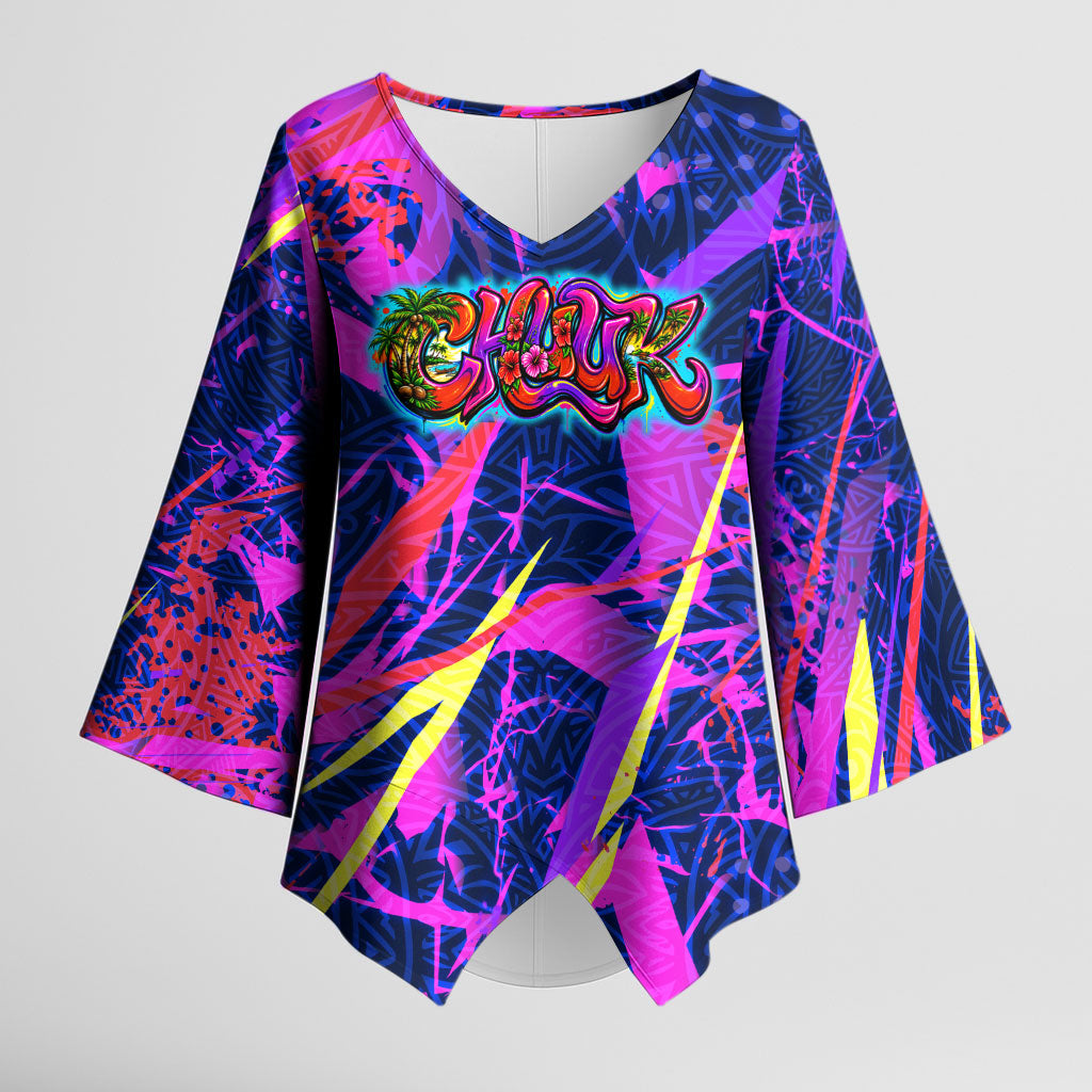 Chuuk Tropical Sunset Coordinates Kimono Sleeve Blouse Neon Graffiti Polynesian Tribal TS04 Female Purple Pink - Polynesian Pride