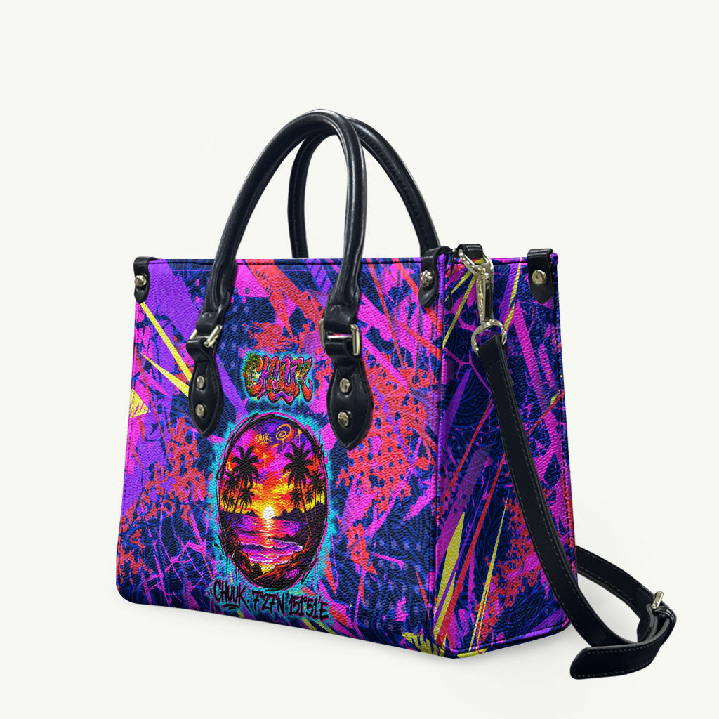 Chuuk Tropical Sunset Coordinates Leather Bag Neon Graffiti Polynesian Tribal