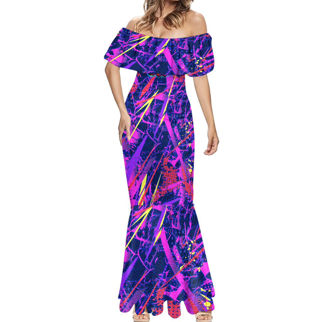 Chuuk Tropical Sunset Coordinates Mermaid Dress Neon Graffiti Polynesian Tribal TS04 - Polynesian Pride
