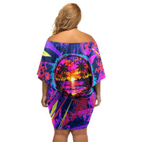Chuuk Tropical Sunset Coordinates Off Shoulder Short Dress Neon Graffiti Polynesian Tribal TS04 - Polynesian Pride