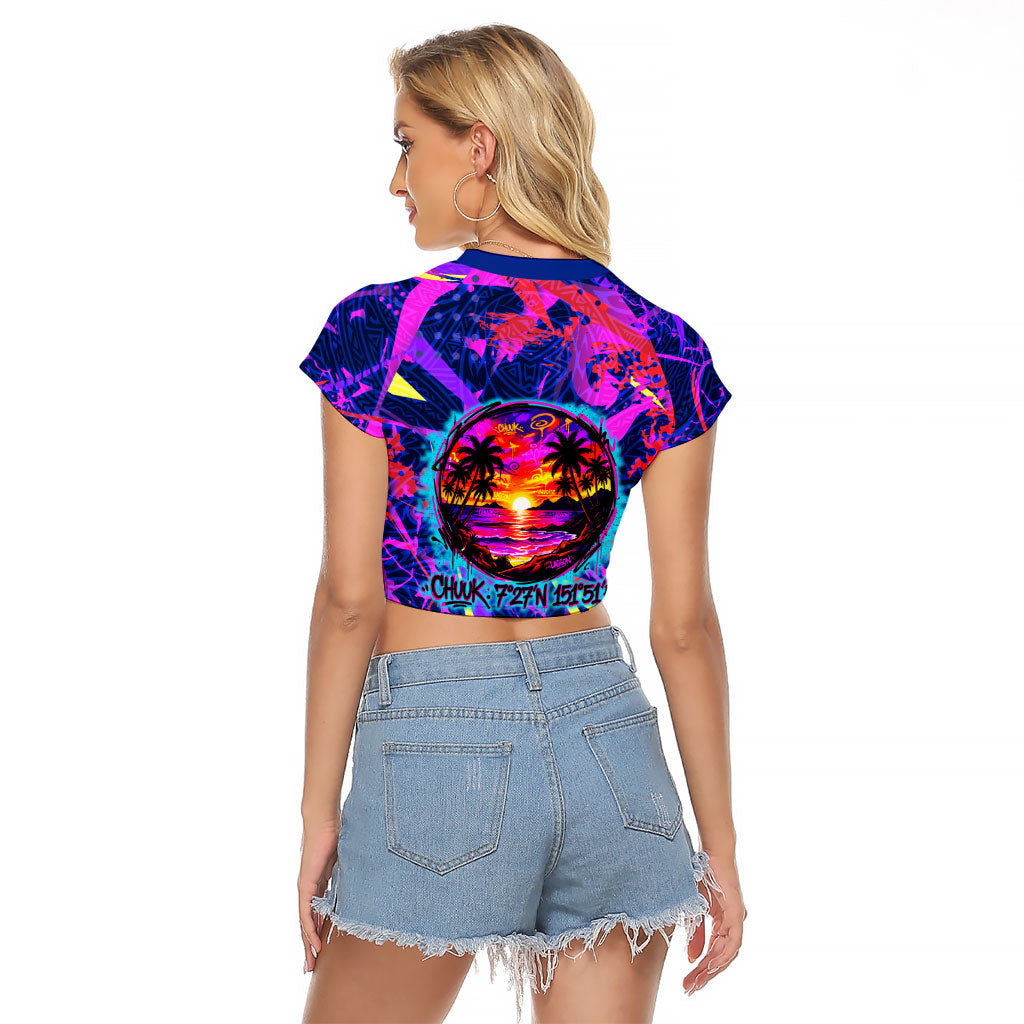 Chuuk Tropical Sunset Coordinates Raglan Cropped T Shirt Neon Graffiti Polynesian Tribal TS04 - Polynesian Pride
