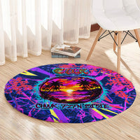 Chuuk Tropical Sunset Coordinates Round Carpet Neon Graffiti Polynesian Tribal