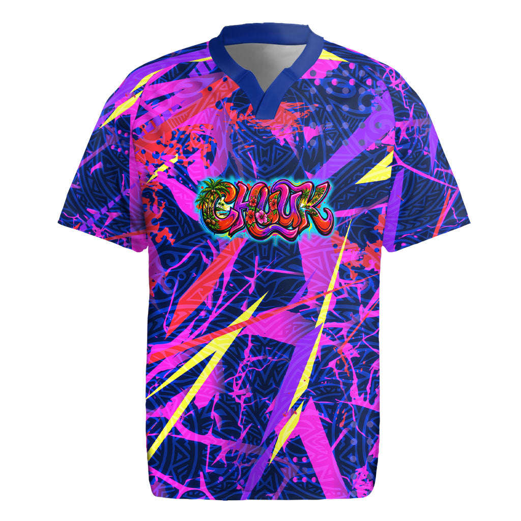 Chuuk Tropical Sunset Coordinates Rugby Jersey Neon Graffiti Polynesian Tribal TS04 Purple Pink - Polynesian Pride