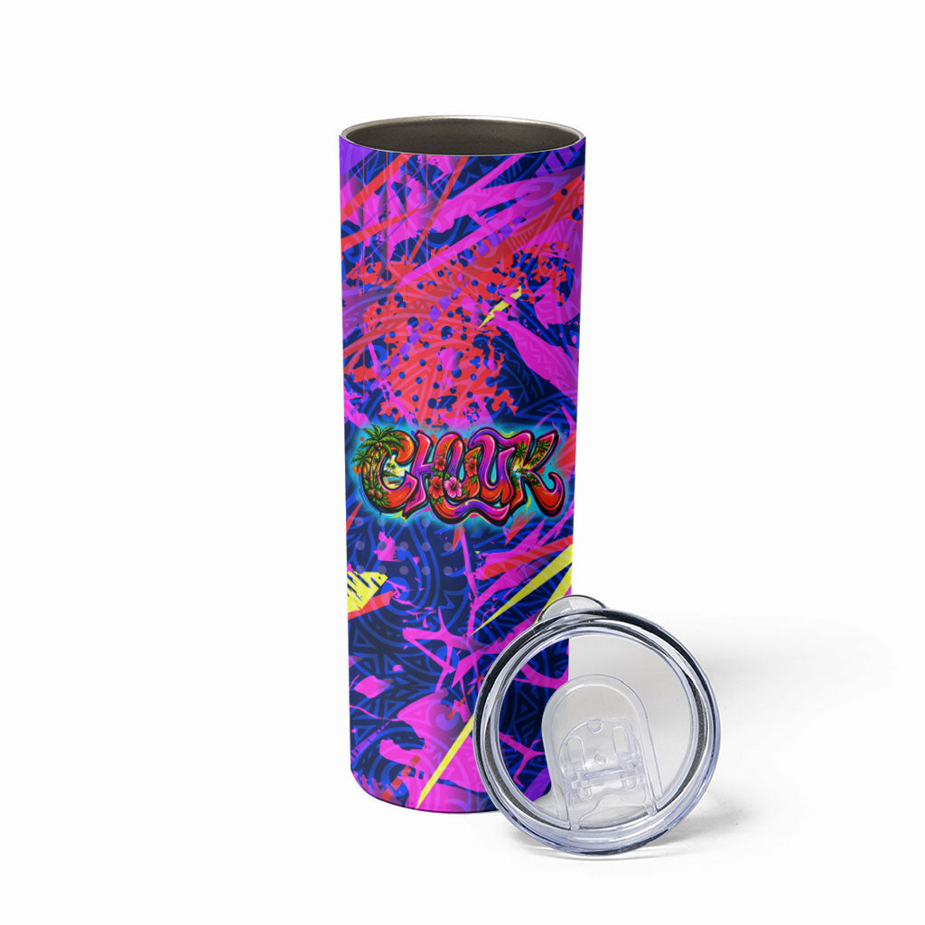 Chuuk Tropical Sunset Coordinates Skinny Tumbler Neon Graffiti Polynesian Tribal TS04 - Polynesian Pride