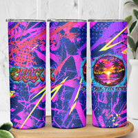 Chuuk Tropical Sunset Coordinates Skinny Tumbler Neon Graffiti Polynesian Tribal TS04 - Polynesian Pride