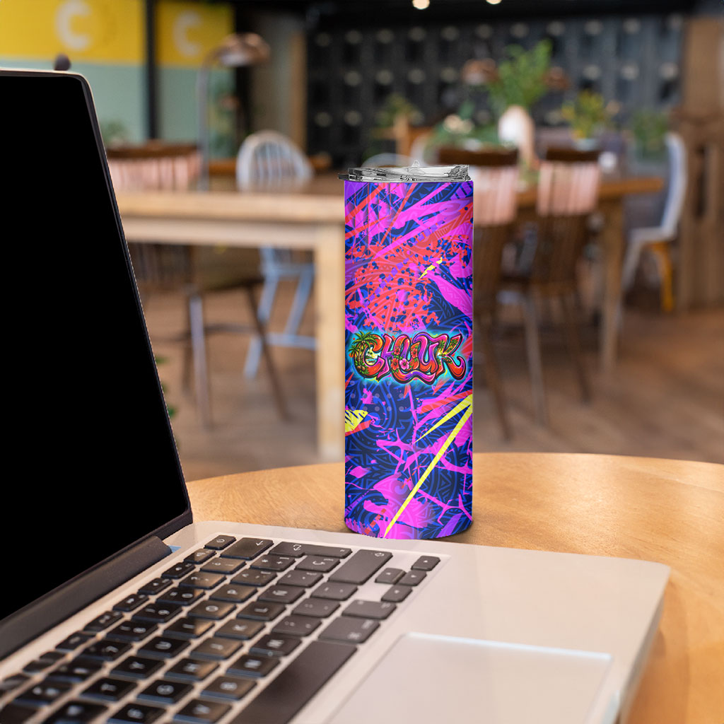 Chuuk Tropical Sunset Coordinates Skinny Tumbler Neon Graffiti Polynesian Tribal TS04 - Polynesian Pride
