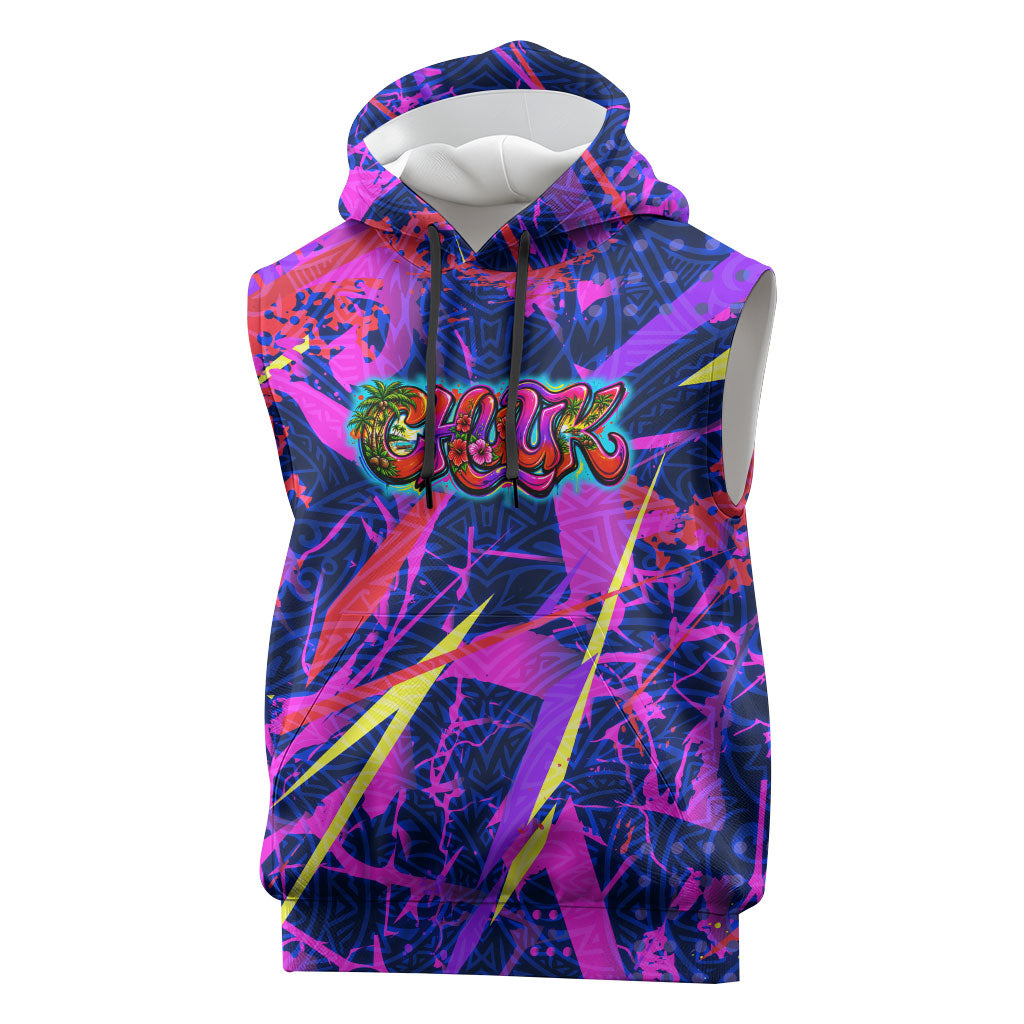 Chuuk Tropical Sunset Coordinates Sleeveless Hoodie Neon Graffiti Polynesian Tribal TS04 Purple Pink - Polynesian Pride