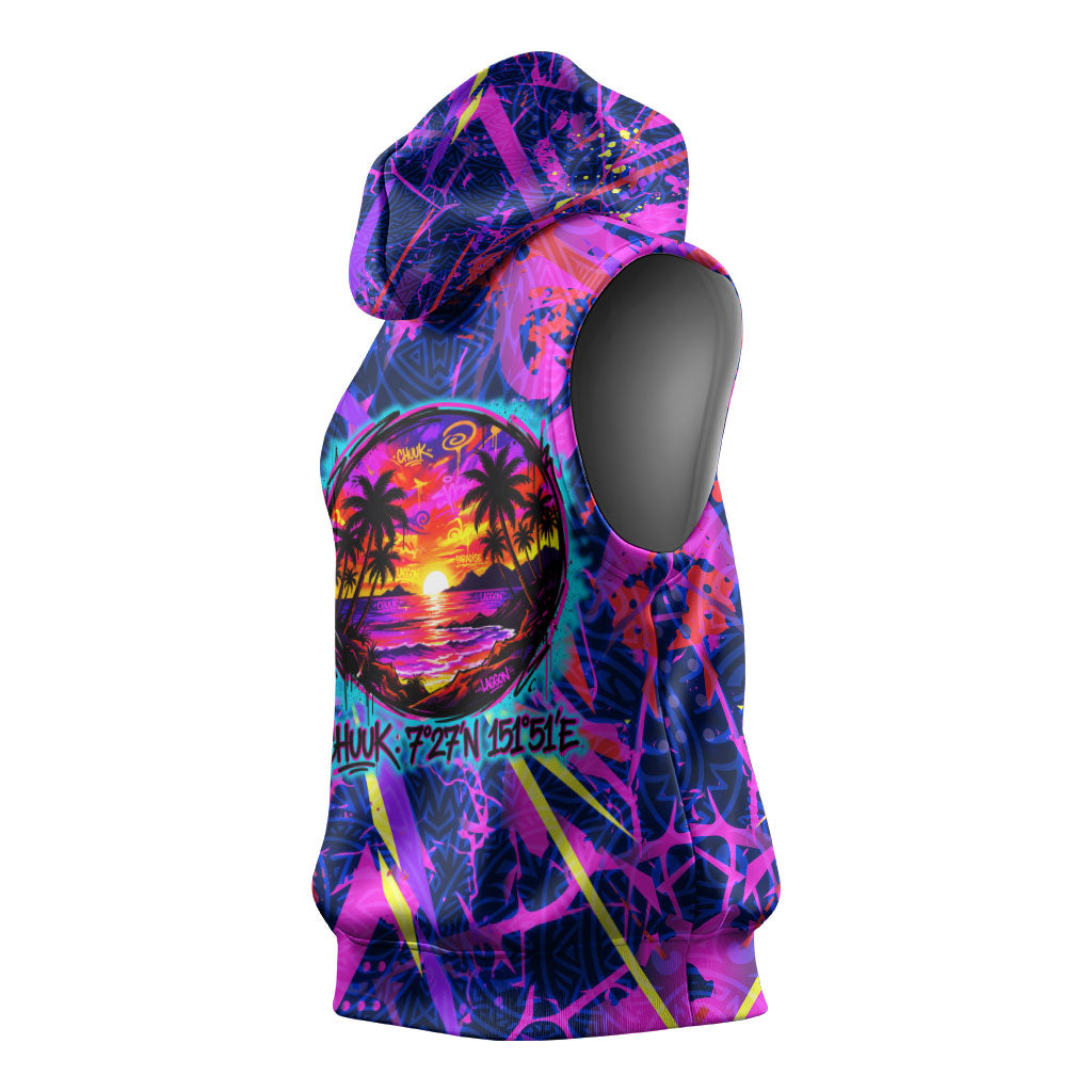 Chuuk Tropical Sunset Coordinates Sleeveless Hoodie Neon Graffiti Polynesian Tribal TS04 - Polynesian Pride