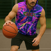 Chuuk Tropical Sunset Coordinates Sleeveless Zip Hoodie Neon Graffiti Polynesian Tribal TS04 - Polynesian Pride